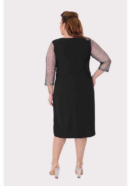 Büyük Beden Siyah Renkli Krep Elbise fırsatları