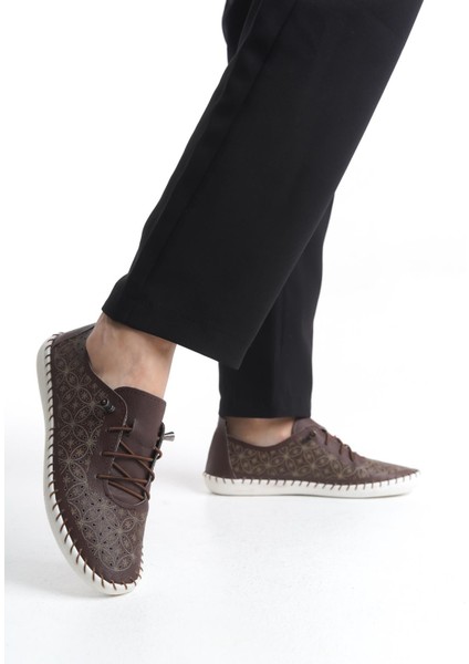 Kadın Deri Bağcıklı Günlük Ayakkabı Rahat Hafif Taban Tam Kalıp Esnek Dikişli Ayakkabı