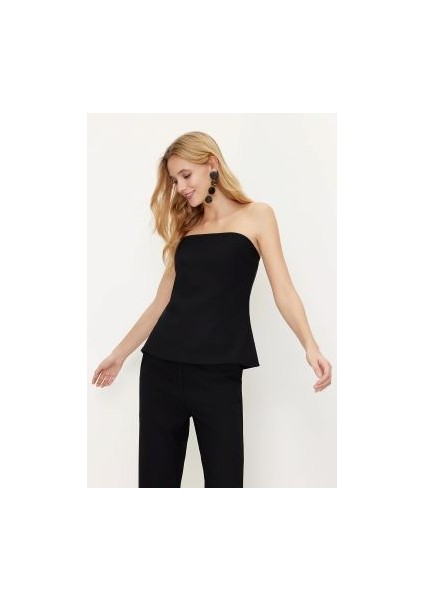 Kadın Modal Straplez T-Shirt M Beden Siyah