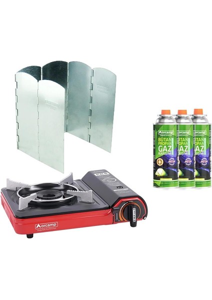 Tekli Portatif Ocak Kırmızı CK-505+6 Kanatlı Rüzgarlık RZ-306+3 Adet Kartuş ORC-011-C1