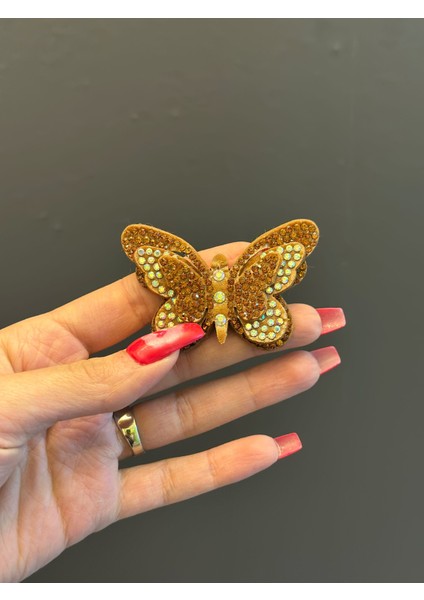 Boncuk İşleme Kabartma Kelebek Broş Yaka İğnesi 6x4 cm