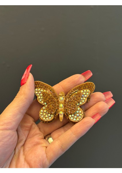 Boncuk İşleme Kabartma Kelebek Broş Yaka İğnesi 6x4 cm modelleri