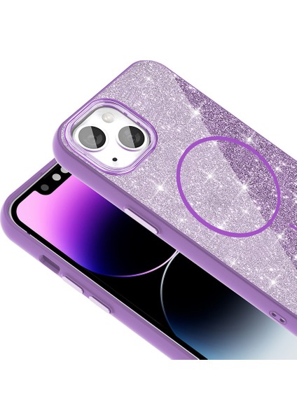 iPhone 14 Kılıf Magsafe Şarj Özellikli Parlayan Simli Okso Kılıf modelleri