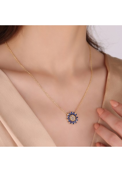 Baguette Kesim Zirconia Safir Kolye, Zirkon Safir Kolye, 18 Ayar Altın Kaplama Kolye, 925 Ayar Gümüş Kolye fiyatları