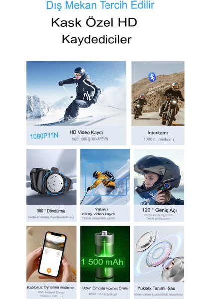 Q28 Intercom Kameralı Hd 1080P Kameralı Kask Kulaklık Su Geçirmez 32GB Hafıza Kartlı