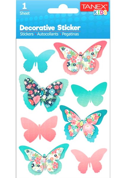 Stickers Eu Puffy Damla Etiket Kelebek Serisi 5 Ad. Tnx 25079 5'li Paket / Tanex