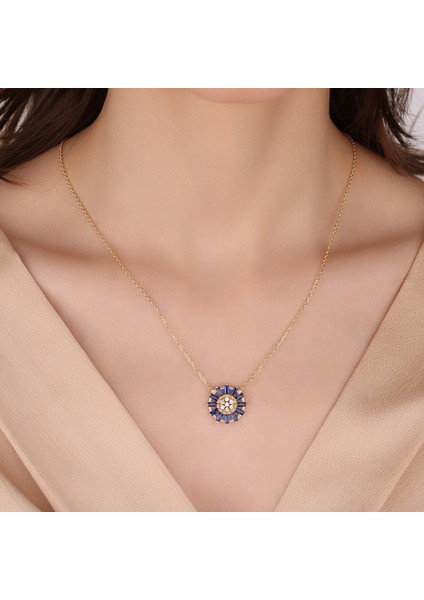 Baguette Kesim Zirconia Safir Kolye, Zirkon Safir Kolye, 18 Ayar Altın Kaplama Kolye, 925 Ayar Gümüş Kolye modelleri