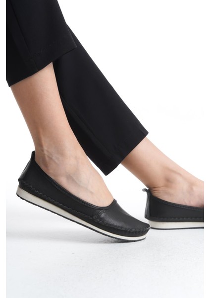 Kadın Deri Babet Dikişli Düz Taban Tam Kalıp Rahat Günlük Ayakkabı modelleri