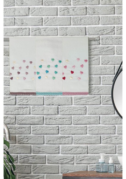 3 Lü Renkli Kalpli Su Taşı Kenar Işlemeli Havlu Seti 50 x 90 cm modelleri
