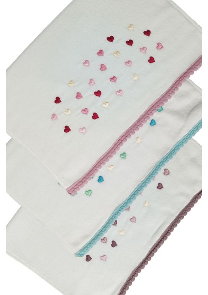 3 Lü Renkli Kalpli Su Taşı Kenar Işlemeli Havlu Seti 50 x 90 cm fırsatları