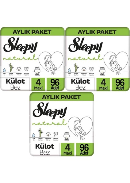 Külot Bebek Bezi Natural Beden:4 (7-14KG) Maxi 288 Adet Aylık Ultra