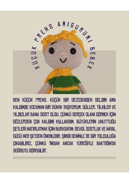 Küçük Prens - Amigurumi Bebek 20 cm - El Yapımı Örgü Oyuncak