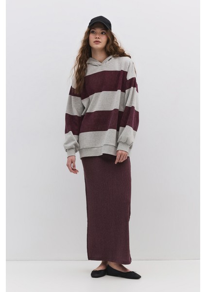 Kapüşonlu Çizgili Sweatshirt
