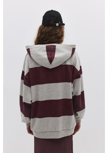 Kapüşonlu Çizgili Sweatshirt