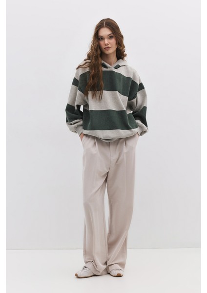 Kapüşonlu Çizgili Sweatshirt