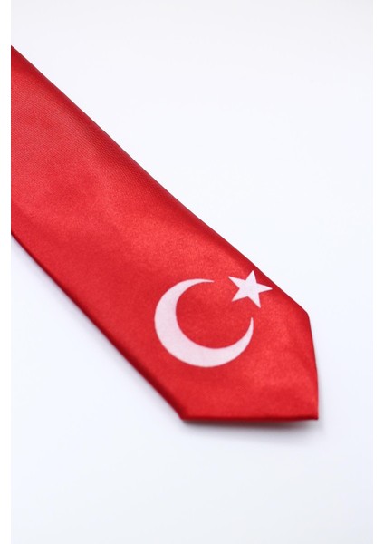 Saten Kumaş Üstüne Türk Bayrak Baskılı Boyundan Lastikli Çocuk Kravat-Özel Kutulu
