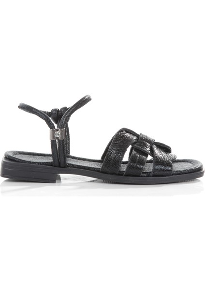 MİA028-3012 Deri Kadın Günlük Ortopedik Siyah Kırıık Rugan Tatil Sandalet indirimleri