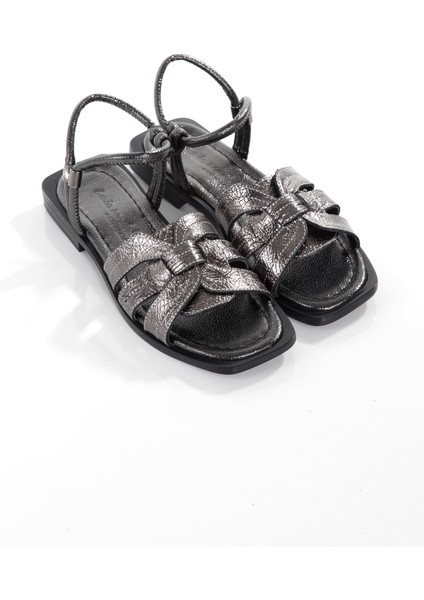 MİA028-3012 Hakiki Deri Kadın Günlük Ortopedik Platin Tatil Sandalet modelleri