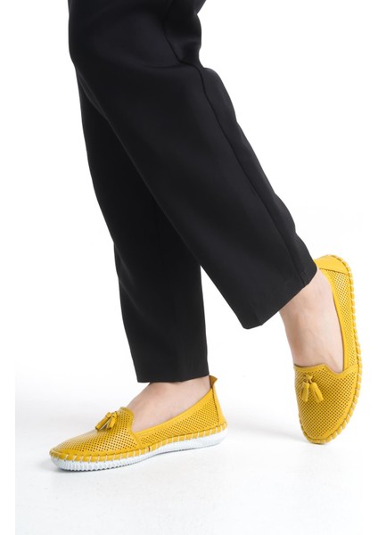 Kadın Deri Önü Püskül Detaylı Babet Dikişli Tam Kalıp Kadın Günlük Ayakkabı modelleri