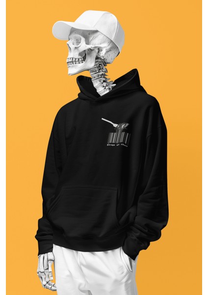 Spaghetti Barcode 3iplik Şardonlu Premium Hoodie