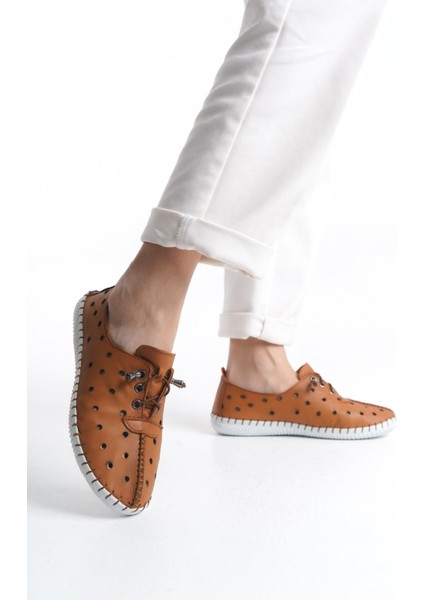 Kadın Hakiki Deri Önü Dikiş Detaylı Bağcıklı Günlük Ayakkabı