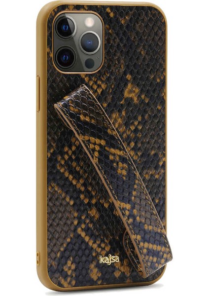 Teleplus iPhone 12 Pro Max Kılıf Kajsa Glamorous Yılan Derisi Desenli Handstrap Kapak