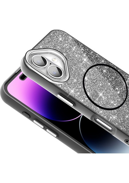 iPhone 16 Kılıf Magsafe Şarj Özellikli Parlayan Simli Okso Kılıf modelleri