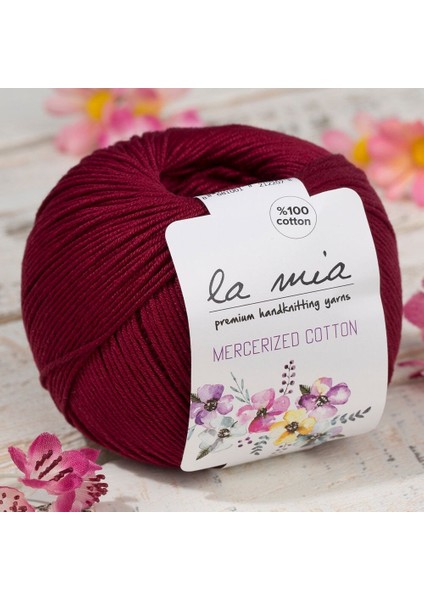 Mercerized Cotton Bordo El Örgü İpi - 23 - 33596