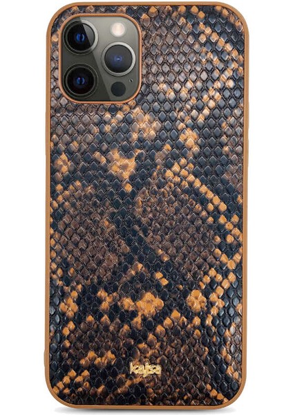 Teleplus iPhone 12 Pro Kılıf Kajsa Glamorous Serisi Yılan Derisi Desenli Kapak