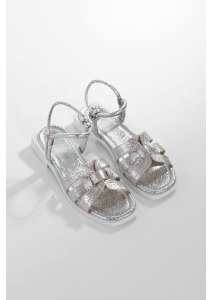 MİA028-3012 Deri Kadın Günlük Ortopedik Gümüş Tatil Sandalet modelleri