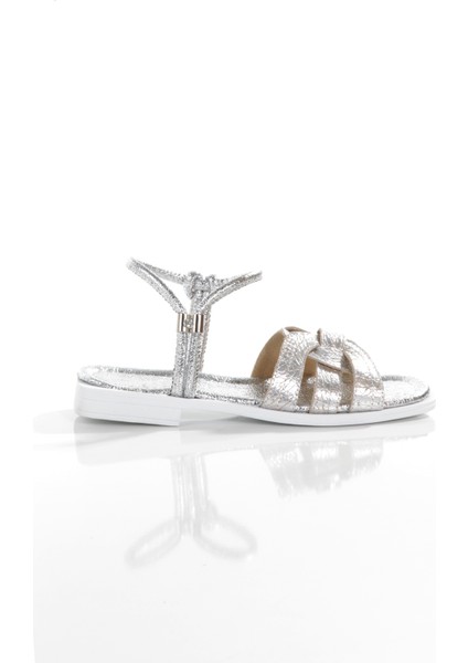 MİA028-3012 Deri Kadın Günlük Ortopedik Gümüş Tatil Sandalet fırsatları