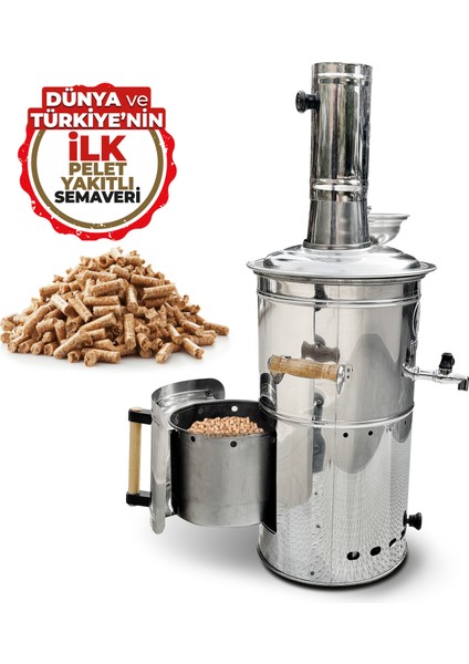 İFYIL Pelet Yakıtlı Dumansız Paslanmaz Çelik 4,5 Litre Semaver (Peletli)