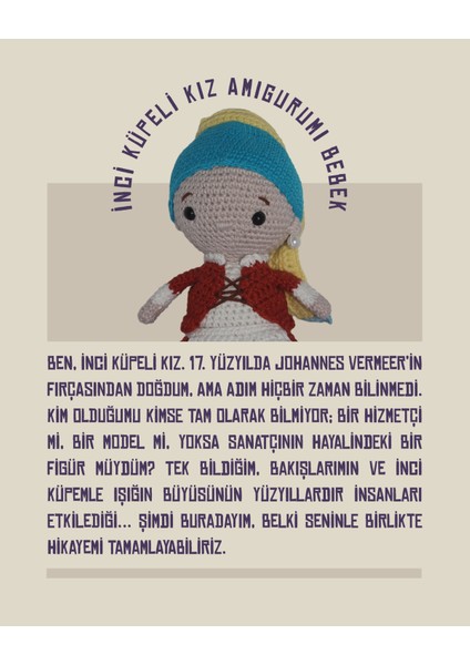 Inci Küpeli Kız - Amigurumi Bebek 21 cm - El Yapımı Sanatsal Örgü Oyuncak