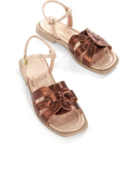 MİA028-3012 Hakiki Deri Kadın Günlük Ortopedik Bronz Tatil Sandalet modelleri