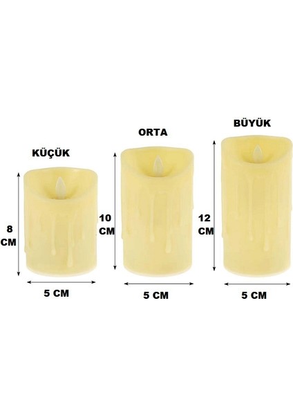 Vıp Kalite 3 Adet Büyük Orta Küçük Titrek Yanan Mum Sallanan Mum LED Işıklı Mum Pilli Mum LED Mum