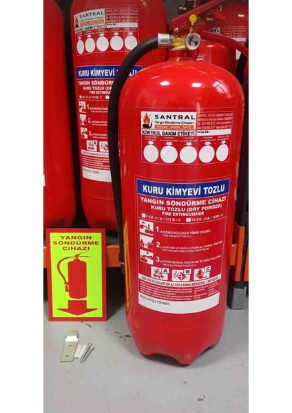 12 kg Abc Kkt Yangın Söndürme Tüpü Fosforlu Levhası Kullanma Talimatı 3M N95 Maske ve Askı Aparatı Dahil 4 Yıl Garantilidir Ruhsat Alımına Uygun