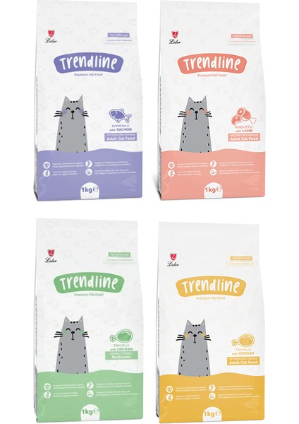 Trenline Karışık Lezzetli Kedi Kuru Maması 4 adet 1 kg