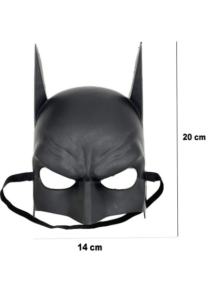 Siyah Renk Çocuk Boy Arkadan Lastikli Batman Maskesi Kalite 20 x 14 cm