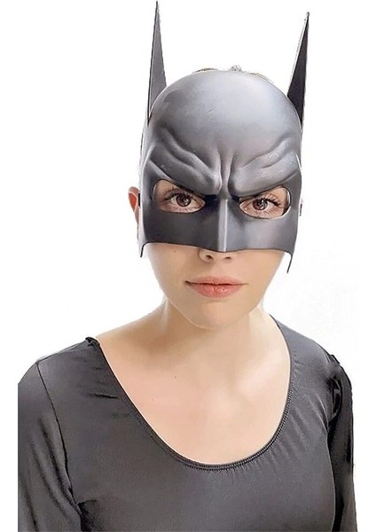Siyah Renk Çocuk Boy Arkadan Lastikli Batman Maskesi Kalite 20 x 14 cm
