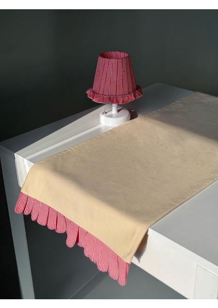 Kırmızı Pötikare Pileli Ham Keten Runner