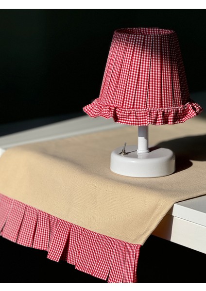 Kırmızı Pötikare Pileli Ham Keten Runner fiyatları