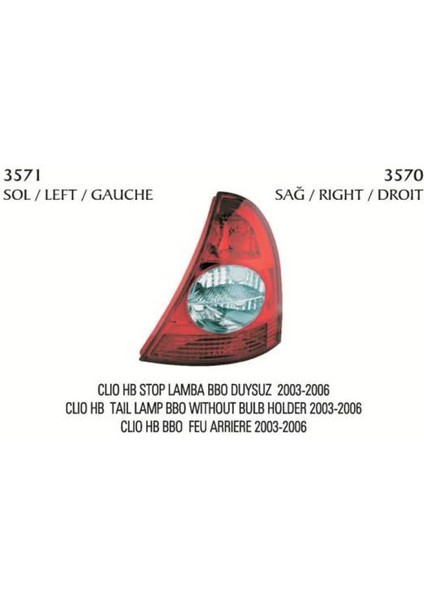 PLK-3571 - Stop Lambası Sol Clıo Iı Hb 02> Duysuz Sisli