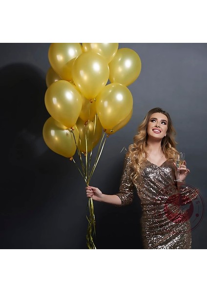 Vıp 100 Pcs Shıny Metallıc Gold Balloon Vıp Kalite Parlak Metalik Altın Balon Helyum Gazı Uyumlu