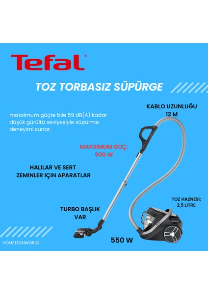En Yüksek Verimlilik ve Sessiz Temizlik 550 W Toz Torbasız Süpürge
