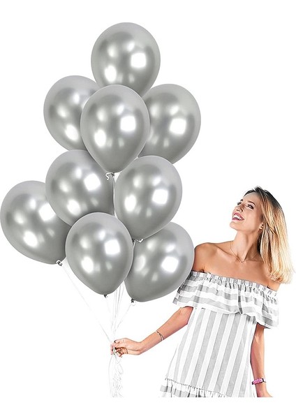 Vıp 100PCS Shıny Metallıc Silver Balloon Vıp Kalite Parlak Metalik Gümüş Balon Helyum Gazı Uyumludur
