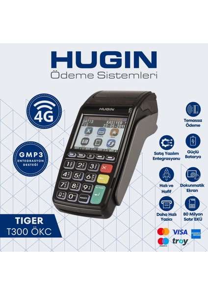 Hugın Tiger T300 4g Yazar Kasa Pos(50 Adet Pos Rulosu Hediyeli) modelleri