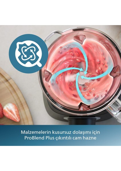 Phılıps Ultra Güçlü Blender, 1200W Problend Plus Motor, 2 Litre Cam Hazne, 3 Hız ve Darbe Özelliği, Makinede Yıkanabilir Parçalar Sessiz Çalışma