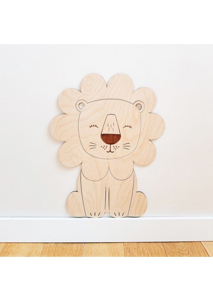 Ahşap Aslanlı Çocuk Odası Dekorasyonu, Safari Bebek Odası Dekoru, Bebek Odası Duvar Sanatı