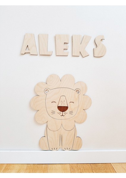 Ahşap Aslanlı Çocuk Odası Dekorasyonu, Safari Bebek Odası Dekoru, Bebek Odası Duvar Sanatı fiyatları