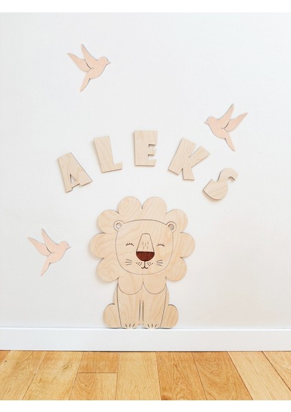 Ahşap Aslanlı Çocuk Odası Dekorasyonu, Safari Bebek Odası Dekoru, Bebek Odası Duvar Sanatı modelleri